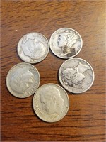 5  mixed silver dimes