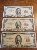 (3) 1953,1953A,1953B $2 dollar bills