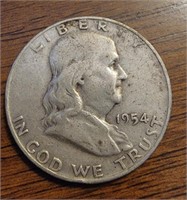 Silver 1954 D Franklin half dollar