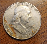 Silver 1953 D Franklin half dollar