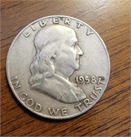 Silver 1958 D Franklin half dollar