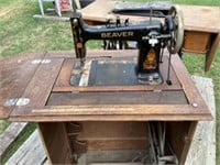 Antique Beaver Sewing Machine. Treadle drive.