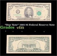 *Star Note* 1995 $5 Federal Reserve Note Grades vf