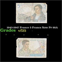 1943-1947 France 5 Francs Note P# 98A Grades vf+