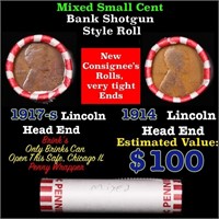Mixed small cents 1c orig shotgun roll, 1914-p Whe