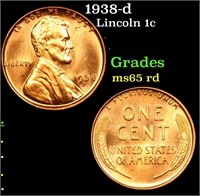 1938-d Lincoln Cent 1c Grades GEM Unc RD