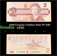 1986 Canada 2 Dollar Note P# 94B Grades vf+