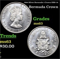 1964 Silver Burmuda 1 Crown KM# 14 Grades Select U