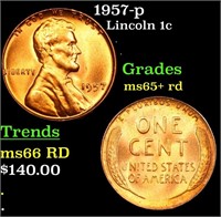 1957-p Lincoln Cent 1c Grades Gem+ Unc RD