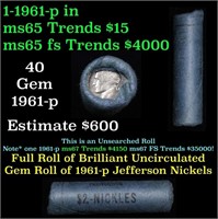 Shotgun Jefferson 5c roll, 1961-p 40 pcs Old Bank