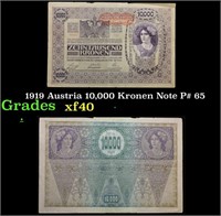 1919 Austria 10,000 Kronen Note P# 65 Grades xf