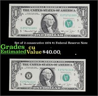 Set of 2 consecutive 1974 $1 Federal Reserve Note