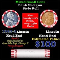 Mixed small cents 1c orig shotgun roll, 1943-d Ste