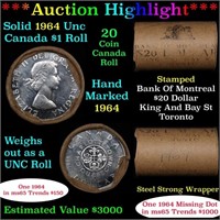 Full Roll of Silver 1964 Canadian Dollar with Quee