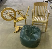 (FA) Wooden Dining Chair, Bean Bag, and Broken