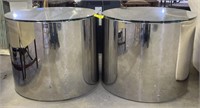 (FA) Stainless Steel Barrel End Tables with Glass