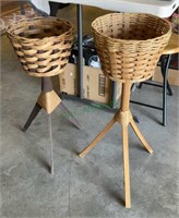 One pair of wood and woven plant stands - tallest