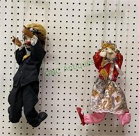 Lot of two marionette clown puppets - each stands