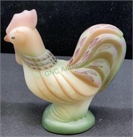 Fenton hand painted Burmese satin rooster signed