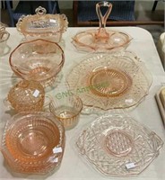 Beautiful lot of pink glassware, includes lidded
