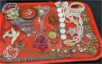 Tray of costume and vintage jewelry includes