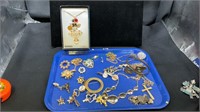 Tray  of vintage and costume jewelry to include
