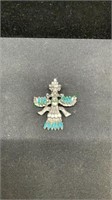 Navajo style pewter pin with turquoise like
