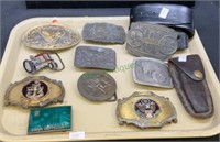Tray lot of vintage belt buckles includes