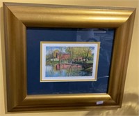 Framed and double matted covered bridge print -
