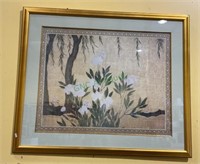 Large framed and matted floral print/ Frame