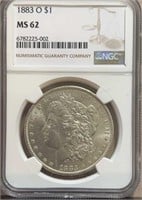 1883O Morgan Silver Dollar NGC MS62