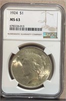 1924 Peace Silver Dollar NGC MS63