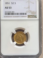 1851 $2.5 Liberty Gold AU53