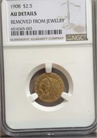 1908 $2.5 Indian Head Gold AU