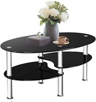Glass Coffee Table, 2-Tier Modern Oval Smooth