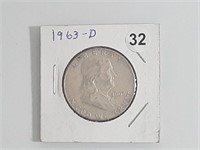 1963d Franklin  half dollar  jhbx1032