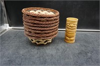 "Tiki" Vase & Wicker Bowls