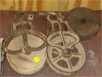 3 OLD PULLEYS