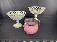 2 table planters & Antique Floret Pink Biscuit Jar