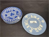 9.5" Wedgewood plate & 6 Blue/white plates