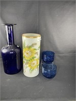 Vintage hand painted white glass vase & more