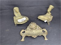 3 pcs Brass inkwell & Egyptian ashtrays