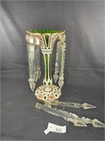 Antique Victorian Bohemian Green Glass Luster