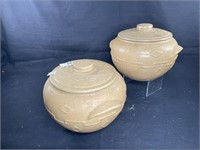 2 vintage Pottery Bean Pots