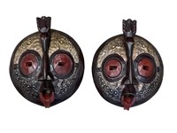 2 African Carved Wood & Metal Tribal Masks