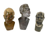 3 African Carved Stone Male Busts