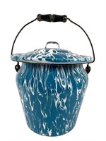 Blue Swirl Enamelware / Agate Chamber Pot w/ Lid