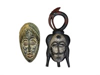 2 Carved Wood Mask Wall Art