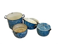 Vintage Blue Swirl Enamelware / Agate Lot