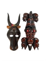 2 Carved Wood African Tribal Masks
